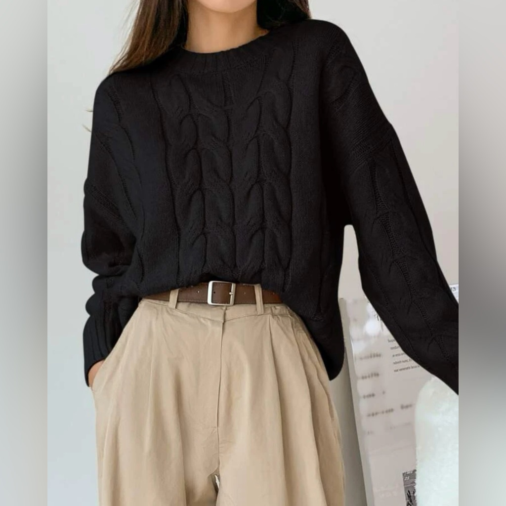 New Solid Cable Knit Sweater